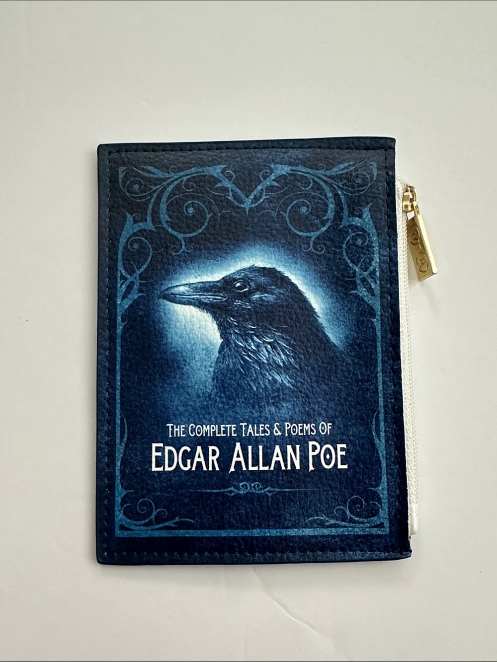 Edgar Allan Poe Raven Zippered Book Cover Coin Purse Wallet - Deep Blue
